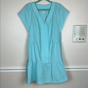 Vineyard Vines Harbor Tier Ruffled Sleeve Dress, Teal/Aqua Stripe, Size M, NWT